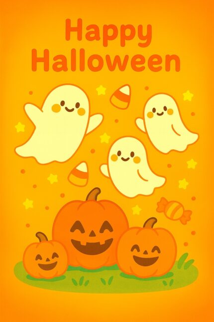 Happy Halloween Ghosts and Pumpkins POSTER 24 X 36 Inches Kids Halloween Wall Art
