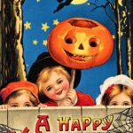 Vintage Halloween Postcard Children with Jack-o'-Lantern POSTER 24 X 36 Inches Wall Art