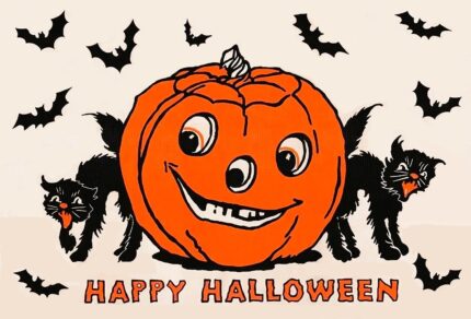 Vintage Halloween Pumpkin with Black Cats POSTER 36 X 24 Inches Wall Art