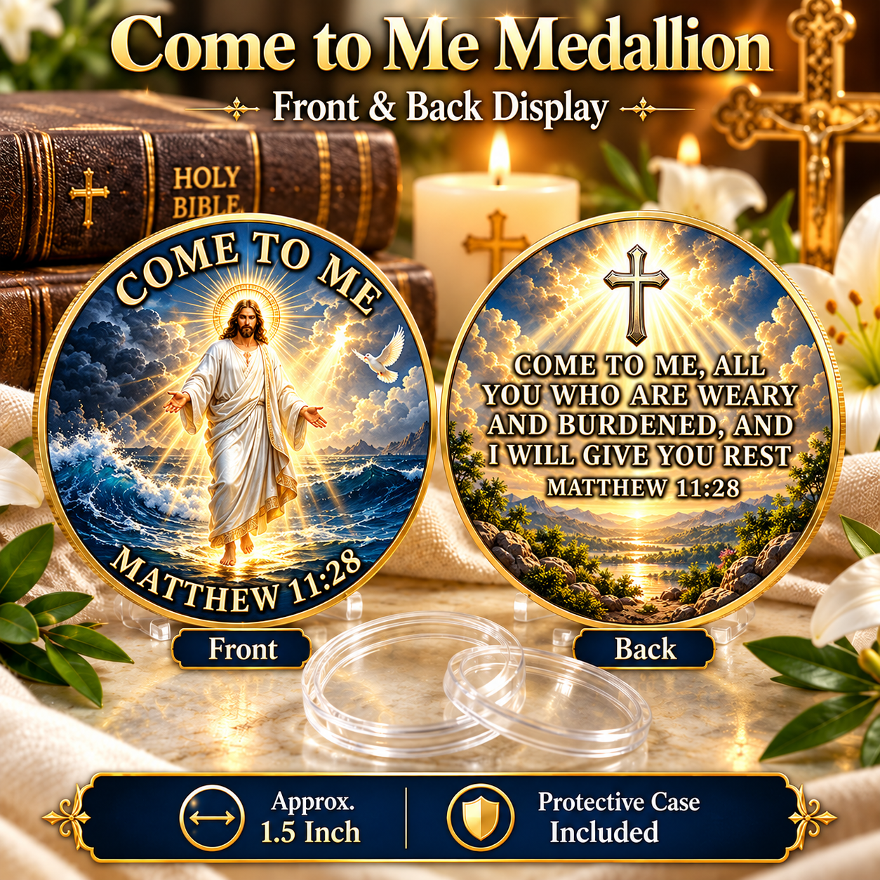 come-to-me-medallion-coin Come To Me Medallion – Matthew 11:28 – 1.5 Inch Commemorative Coin - Image 1