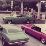 70s Style Muscle Cars Gassing Up POSTER 24 X 18 Inches Nice