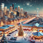 Festive Christmas scene  Landmarks Ai Seattle, Washington POSTER 24 X 36 INCH