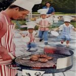 50's backyard Barbecue POSTER 24 X 18 Inches BBQ Hambugers Chef Hats VINTAGE
