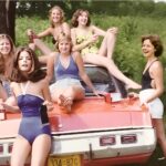 1970s Girl Party on a Plymouth Trunk POSTER 24 X 18 Inches Wall Art