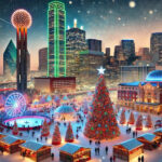 Festive Christmas scene  Landmarks Ai Dallas, Texas Holiday POSTER 24 X 36 INCH