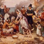 First Thanksgiving Natives and Pilgrims POSTER 24 X 18 Inches Wall Art.  Autum