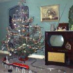 1950s Christmas Tree Train and TV POSTER 24 X 18 INCH Christmas Wall Art