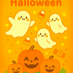 Happy Halloween Ghosts Pumpkins POSTER 24 X 18 Inches Wall Art.  Autum