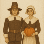 Thanksgiving (Give Thanks) Pilgrims POSTER 24 X 18 Inches Wall Art.  Autum