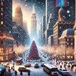 Festive Christmas scene  Landmarks Ai New York City POSTER 24 X 36 INCH