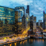 Chicago Skyline Along River at Sunset POSTER 24 X 18 Inches Nice Wall Art!
