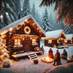 Cozy Campsite Cabin Christmas Holiday By The Campfire  POSTER 24 X 36 Inches