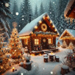 Cozy Winter Campsite Rustic Cabin Christmas Snow Ai  POSTER 24 X 36 Inches
