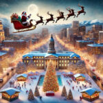 Festive Christmas scene  Landmarks Ai Denver, Colorado Santa POSTER 24 X 36 INCH