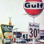 A Holiday Inn and Gulf Gas Station 1960s POSTER 24 X 18 Inches Nice Wall Art
