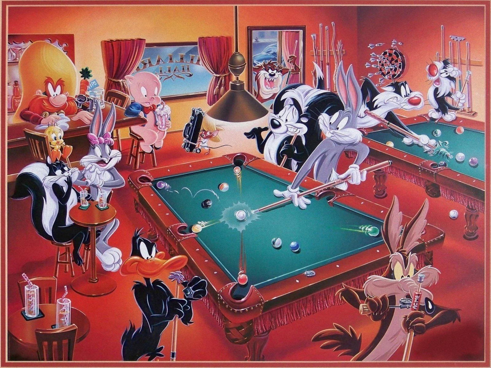 Bugs-Bunny-And-Pals-Playing-Pool-Cartoons-24-X-18-Inches-Sweet-116833461387 Bugs Bunny And Pals Playing Pool Cartoons 24 X 18 Inches Sweet! - Image 1