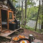 Cabin By The River POSTER 24 X 18 INCH Breakfast Cooking Outdoors Camping Nice!