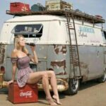Sexy Girl Old Volkswagen Van POSTER 24 X 24 Inches Wall Art