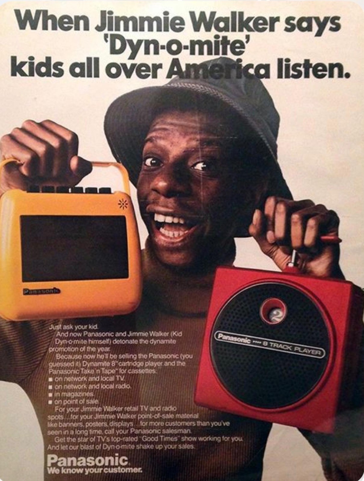 Panasonics-Dynamite-Cartridge-Player-Jimmy-Walker-Ad-POSTER-13-X-19-Inch-SWEET-127461244138 Panasonic's Dynamite Cartridge Player Jimmy Walker Ad POSTER 13 X 19 Inch SWEET! - Image 1