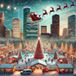 Festive Christmas scene  Landmarks Ai Houston, Texas POSTER 24 X 36 INCH