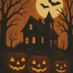 Halloween House 3 Pumpkins POSTER 24 X 18 Inches Wall Art.  Autum