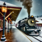 Union Pacific Steam Locomotive Vintage Train Station Snowy POSTER 24 X 18 Inches